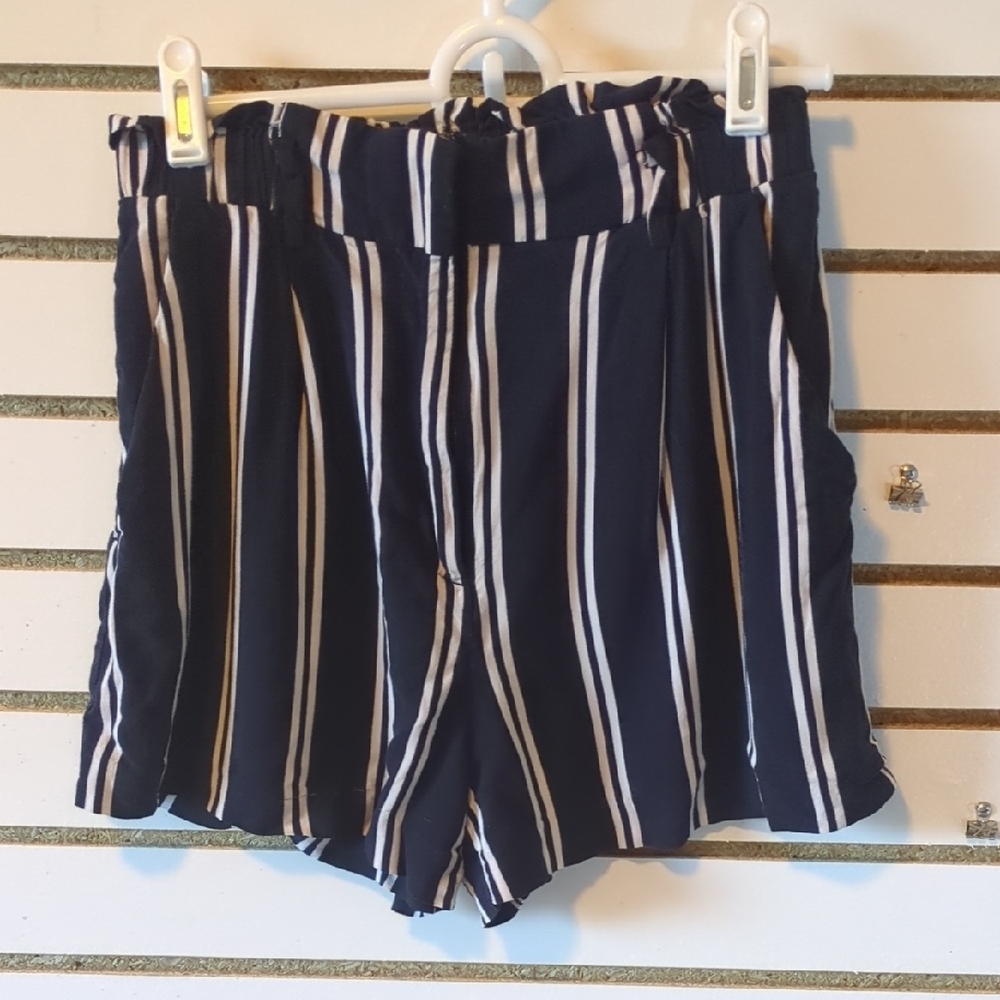 H&M Navy and White Striped High Waist Shorts